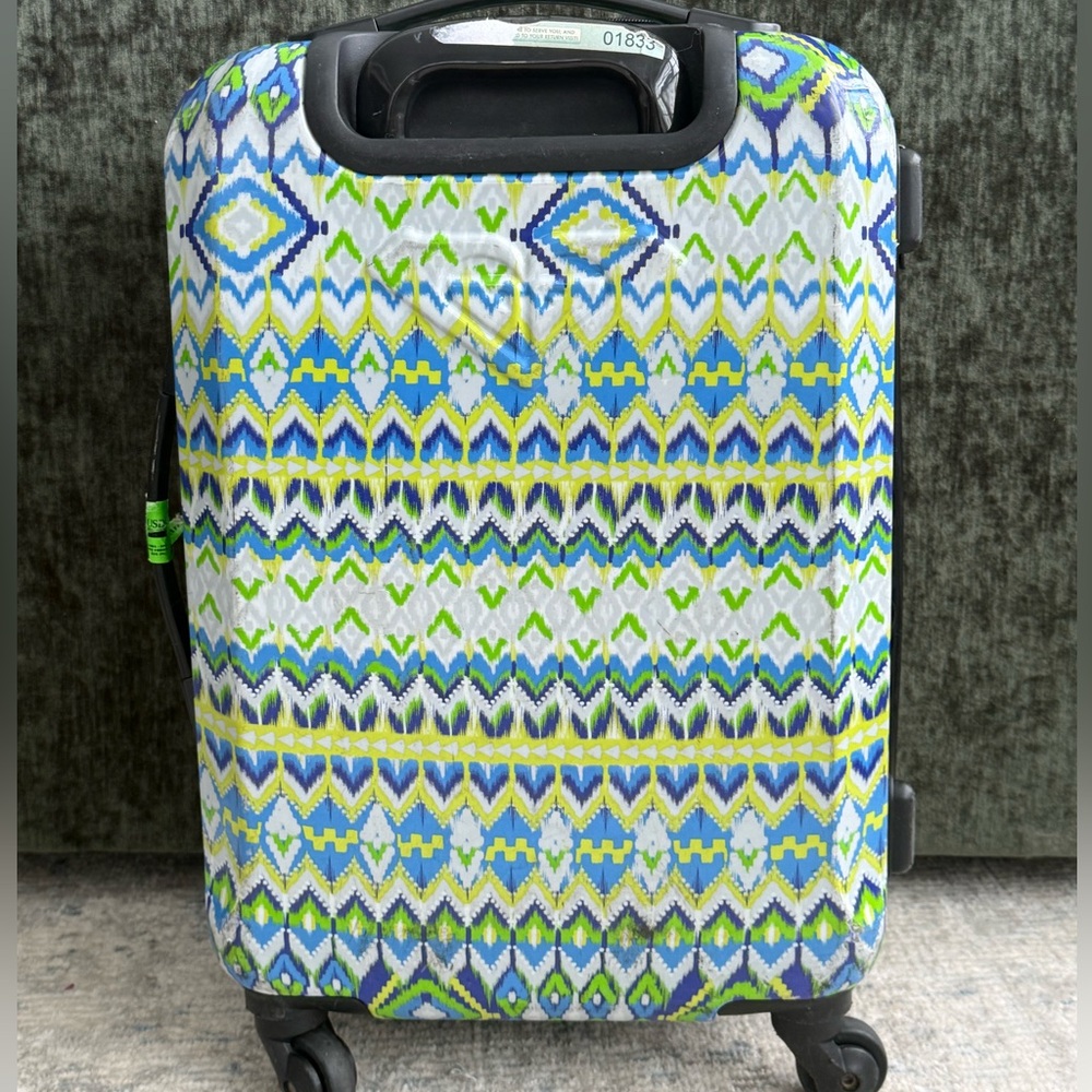 Roxy Geometric Blue and Green Suitcase Carry On Hardsided expandable Y2K Clean